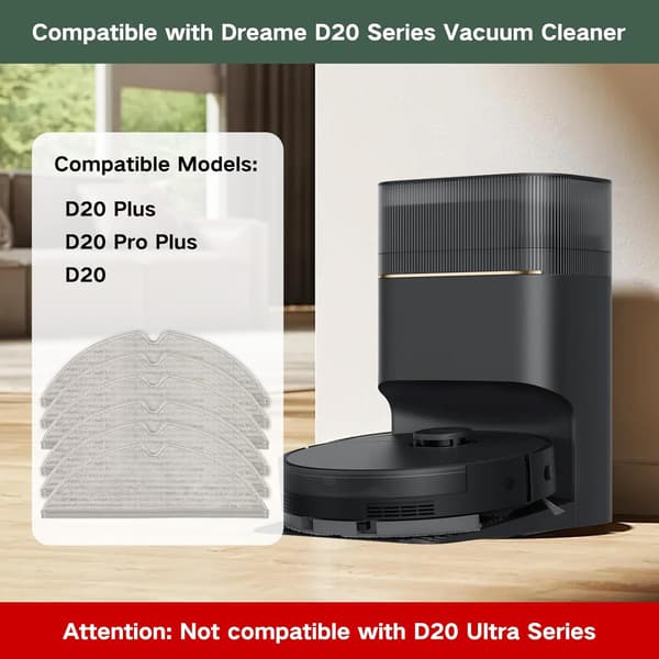 Erstatningsviskerputer kompatible med Dreame D20 / D20 Pro Plus robotstøvsuger reservedeler, 8 viskerputer