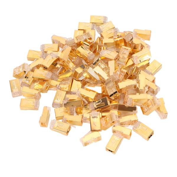 100 kpl RJ45 CAT6e läpivientiliittimiä, puhdasta kuparia, suojattu, Plug and Play, 8P8C Ethernet-kaapelin puristuspäät