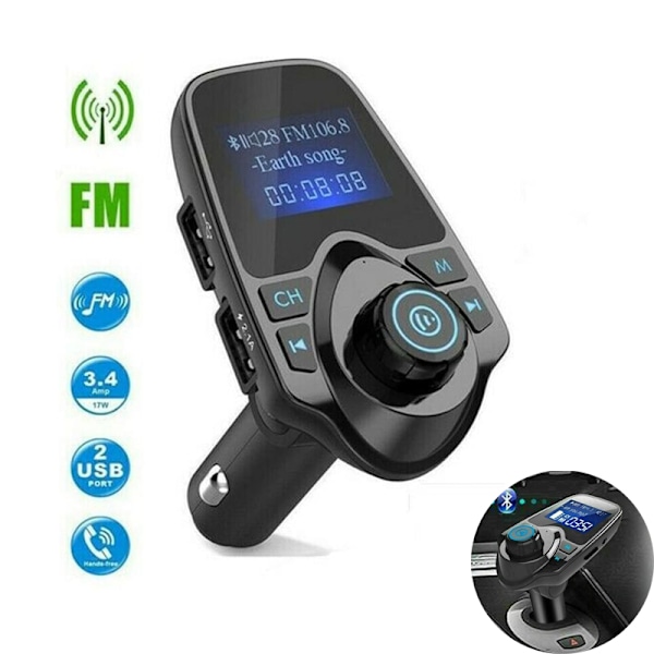 Högteknologisk biltillbehör, Bluetooth FM-sändare, brusreducering för tydliga samtal, justerbara FM-frekvenser, Hi-Fi stereoljudkvalitet, LCD