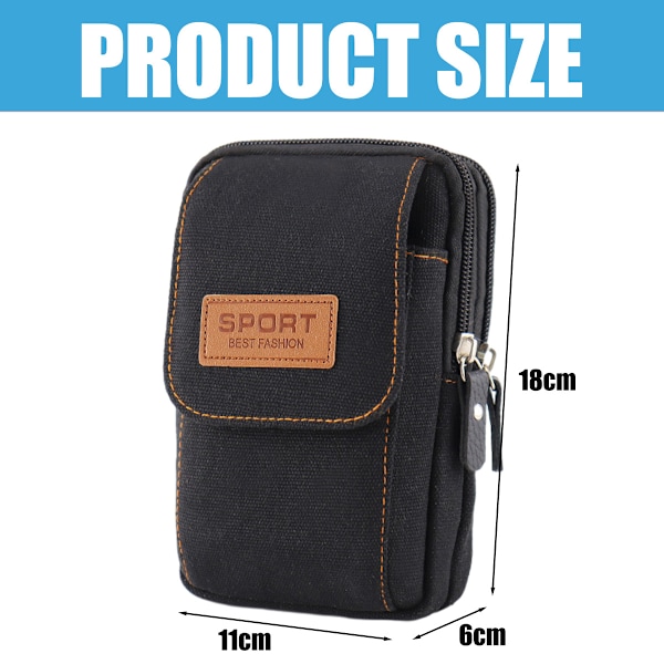 Herrmobil Fanny pack multifunktionell vertikal canvas väska 7 \"stor kapacitet mobiltelefon väska