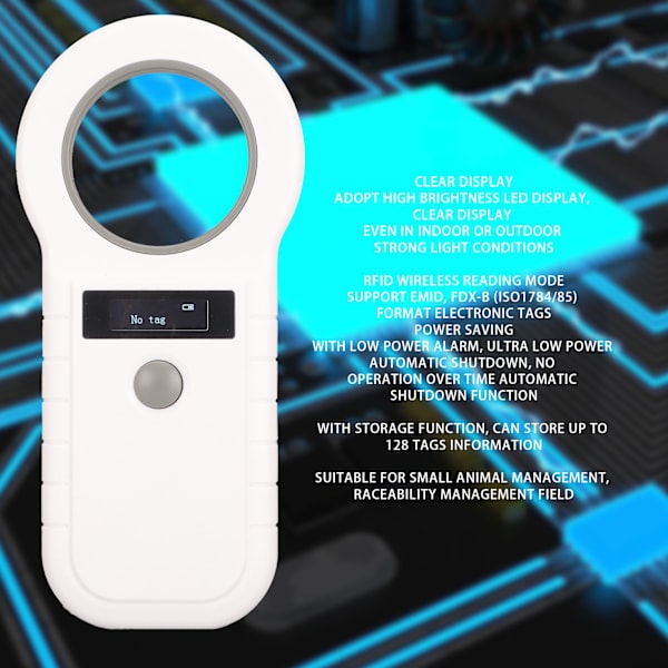 Genopladelig kæledyrsscanner 2.4G Bluetooth 134.2Khz 125Khz Håndholdt bærbar RFID kæledyrsscanner Hvid