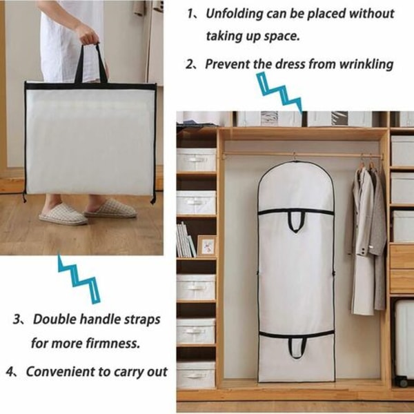 Bröllopsklänningsöverdrag 60x180cm Långt plaggöverdrag för brud och brudtärna Klänning Anti-damm Vattentät Mal Fukt Vikbar och bärbar Bilateral