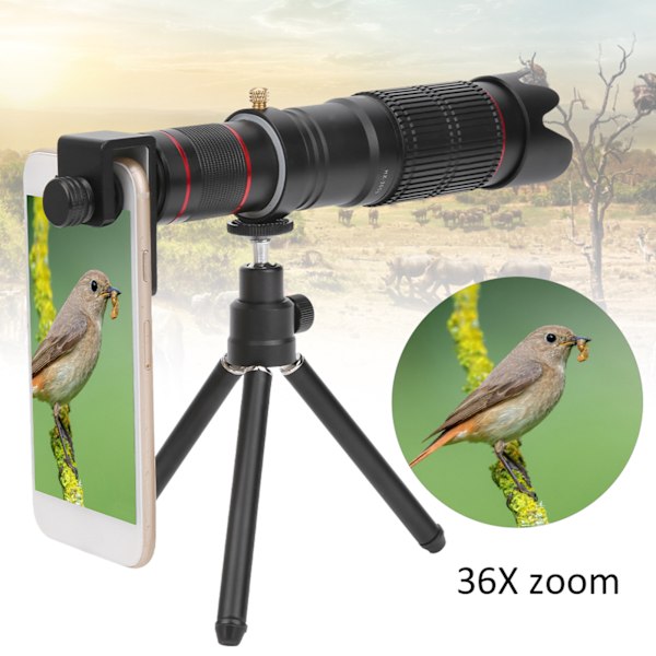 36X Mobiltelefon Kamera Teleskop Dubbel Justerbar Zoomlins Monokulär med Universalklämma