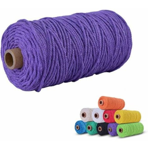 Färgad Makramésnöre för Väggbonader, Naturligt Bomullsrep, Mjukt och Hållbart Makramématerial, 3 mm x 100 m, Perfekt för DIY-hantverk, Tvinnat Bomullsrep