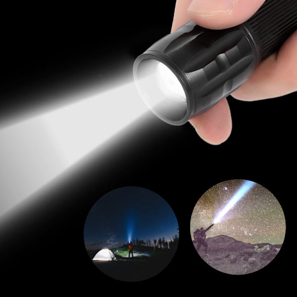Zoomable LED-lommelykt i aluminiumlegering, vanntett, med høy lysstyrke for utendørs bruk