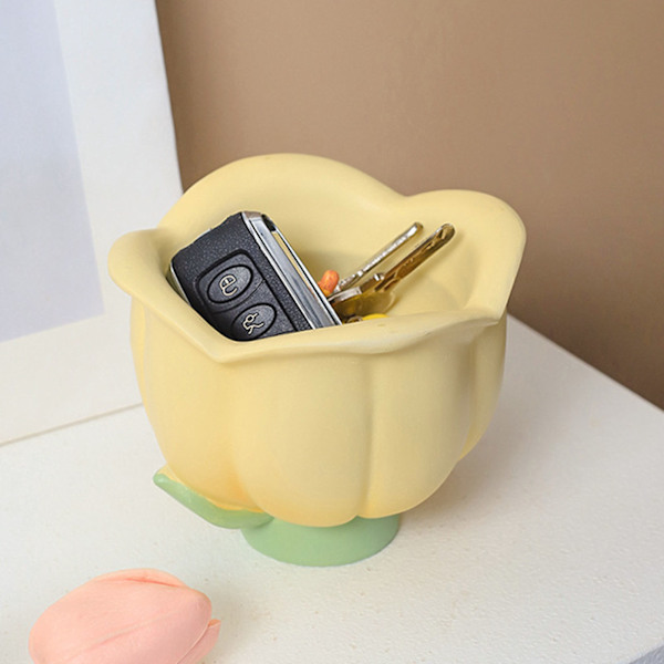 Blomsterformet opbevaringsboks Innovativ sød opbevaring Dekorativt ornament til entrebord Sminkebord Gul