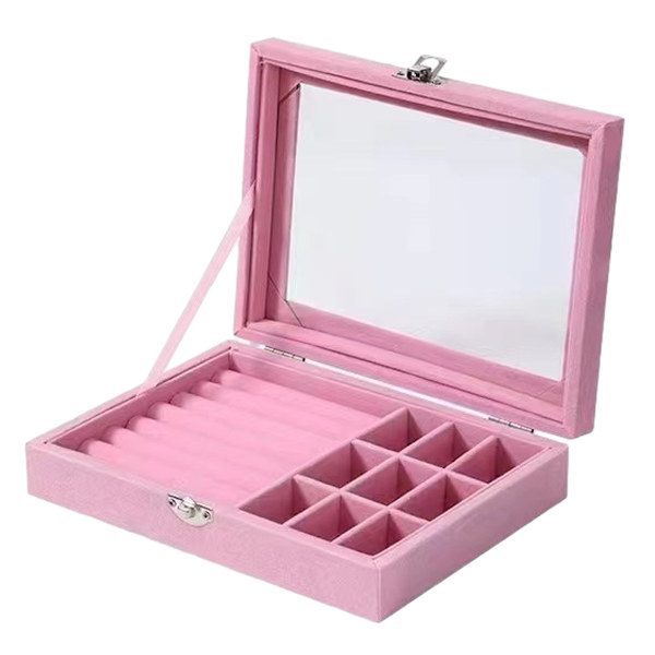 2 i 1 smykkeskrin ring øreringe arrangør holder stabelbar display showcase aflåselig smykker opbevaringsbakke gaver til piger kvinder, 20x15x5cm