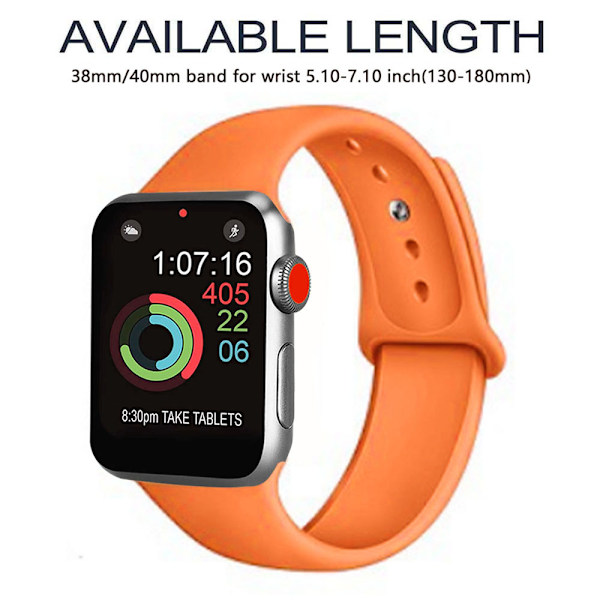 Sport Watch Band Kompatibel med Watch 38-40mm Blød Silikone Udskiftning Sport Rem Kompatibel med iWatch Serie 5/4/3/2/1, S/M, M/L