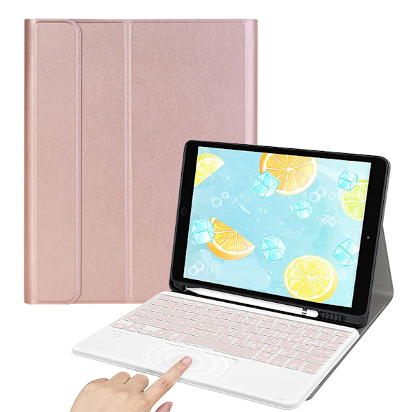 Precision Touchpad, Toppmonterad Pennhållare: Svart Avtagbart Trådlöst Bluetooth-tangentbordsfodral för 10,2 tums iPad 9:e generationen, 7 färgers bakgrundsbelysning