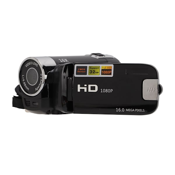 Videokamera Full HD 1080P 16MP Kameraopptaker 270° Rotasjon 2,7 Tommers Fargeskjerm 16X Zoom Digitalt Videokamera Svart