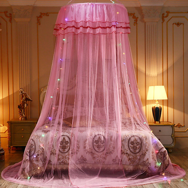Rund baldakin prinsesse stil myggenet seng gardin net (Pink )