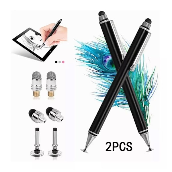 2 stk kapasitiv penn stylus 2 i 1 ledende plast hode gjennomsiktig sugekopp berøringsskjerm smarttelefon tilbehør