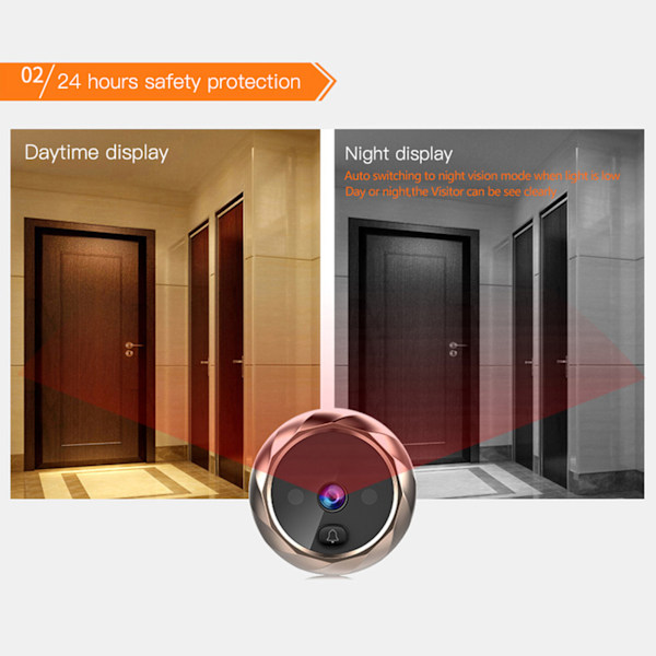 2,8 tommers videodørklokke med 90 graders vidvinkel, IR-nattsyn og sløyfeopptak