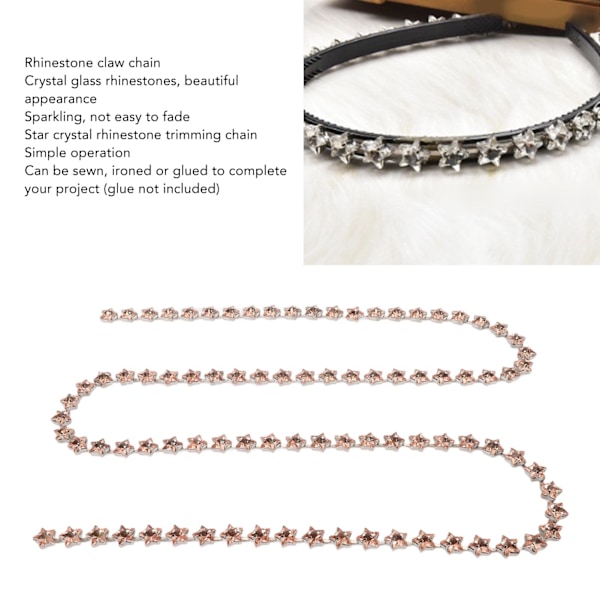 1 m Stjärna Strass Trim Kedja DIY Klippbar 1 cm Bredd Färgäkta Kristall Strass Klo Kedja för Kläder Hantverk Champagne