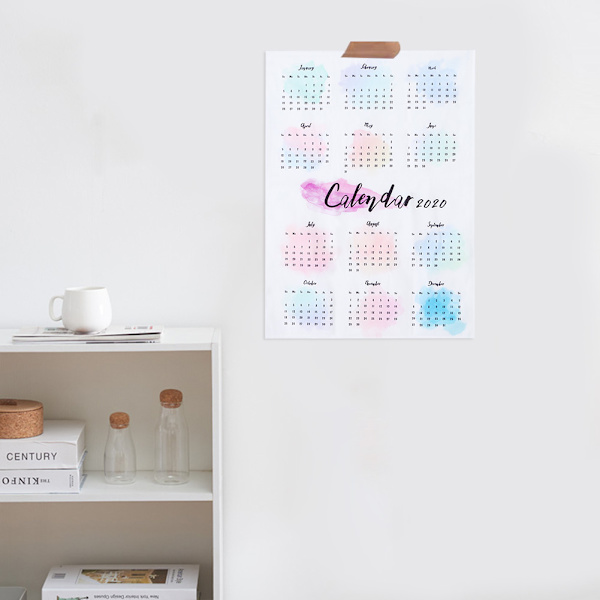 Färgglad väggkalender 2020, hängande kalenderduk för hem, bakgrundsstudie, dekoration 50x70cm
