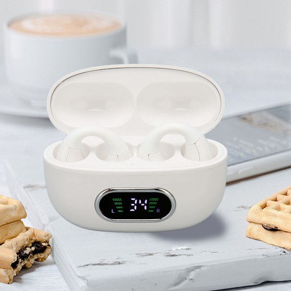 Bluetooth Oversættelses-øretelefon 144 Sprog Stereo Clip-On Oversættelses-øretelefoner med Opladningsetui til Android til IOS Hvid