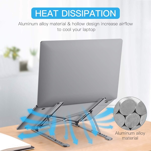 Ergonomisk Design, Justerbart Laptopställ för Skrivbord, 8 Höjdnivåer Från 6 cm Till 16 cm, Bred Kompatibilitet Med Upp Till 17 Tum