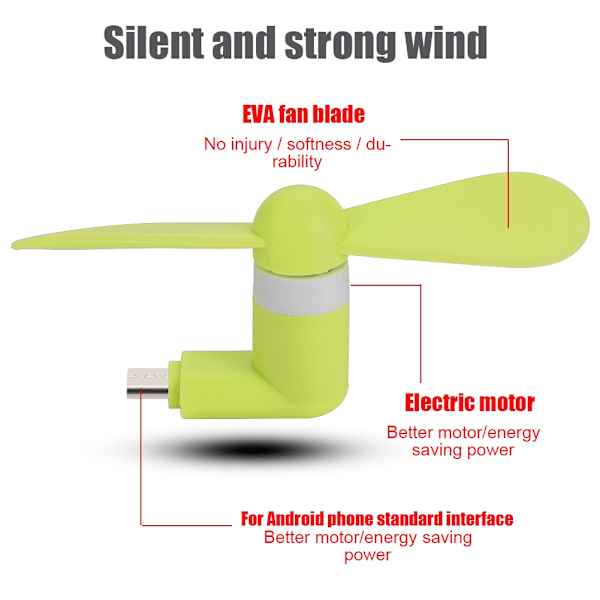 Mini kannettava kädessä pidettävä mikro-USB-pieni tuuletin Erittäin hiljainen USB-tuuletin Android OTG -älypuhelimille (vihreä)