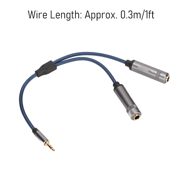 3,5 mm til 2 x 6,35 mm kabel Han Stereo TRS til Hun TS Y-splitter kabel til PC 0,3 m/1 fod