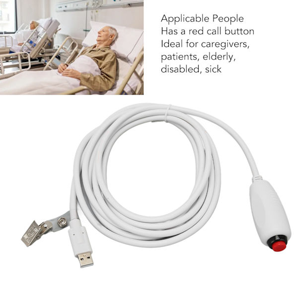 Sjuksköterskesamtal Knappkabel USB-kontakt Universal Ersättning Tryckknappssladd med Klämma för Sjuksköterskestation 9,8ft