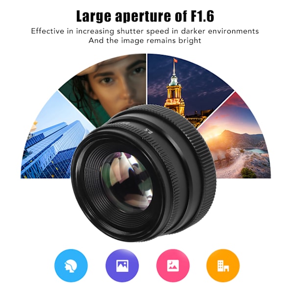 35mm Kameraobjektiv F1.6 Stor Blænde C-Mount Fast Fokus Manuel Fokus Objektiv til Spejlløst Kamera Sort