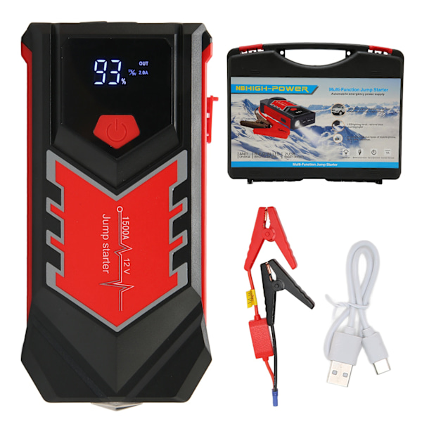 Bilstart 3000A 59800mah USB Snabbladdning Bil Hoppstartare med LCD-display Kompass LED-ljus Typ C-port