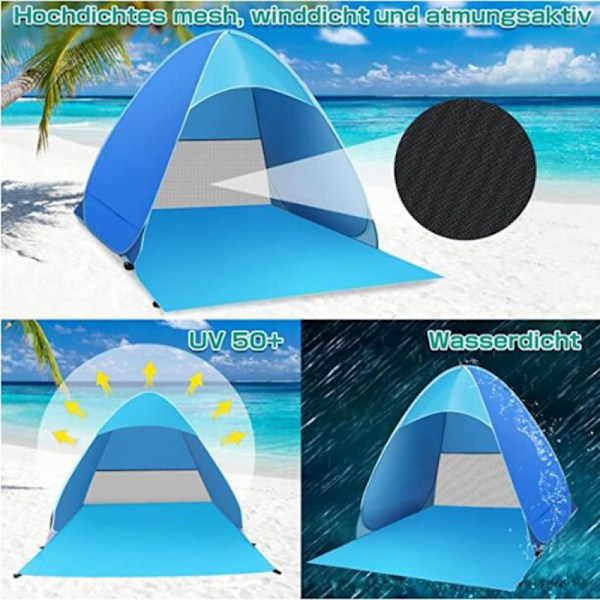 Solskydd för dina äventyr, Pop Up Strandtält med säkert material och automatisk Pop Up, Portabelt tak med bärväska och tältpinnar för stranden