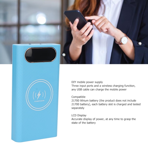 10W 5W 6 21700 Batterier Box Svetsning Gratis Powerbank Box Kit DIY Trådlös Laddare Yttre Skal Blå
