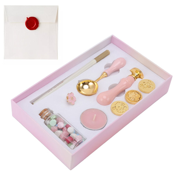 Sigillstämpelset utbytbara stämpelmönster vaxsigillstämpelset med trästämpelhandtag Sakura brosch för kuvertinbjudan rosa