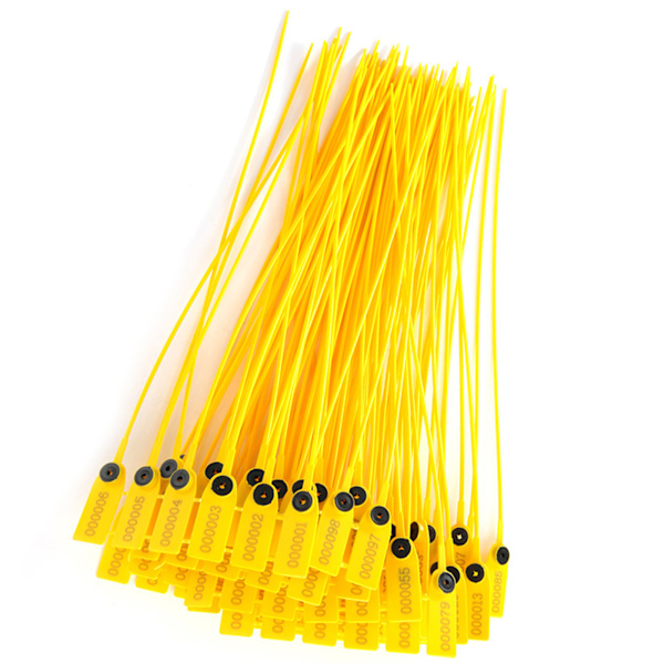 100 stk. gule pakke transport lastbil plast sikkerhedssegl 40 cm etiket kabelbind med nummer