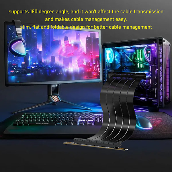 PCIE 4.0 X16 -jatke 180 astetta 26 Gt/s 7,9 tuuman pituinen kullattu GPU-jatkokaapeli RTX3090 RTX3080ti RTX3070 -malleille