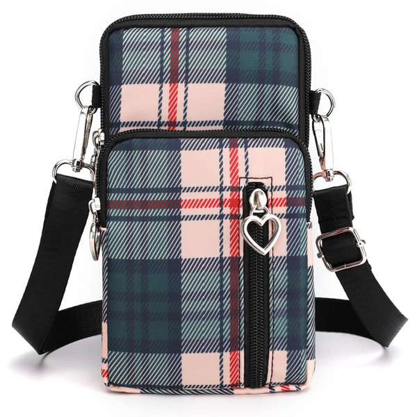 Liten rutig crossbody-plånbokstelefonväska för kvinnor, minicrossbodyväska, mobiltelefonväska, axelväska, miniplånbok med axelrem