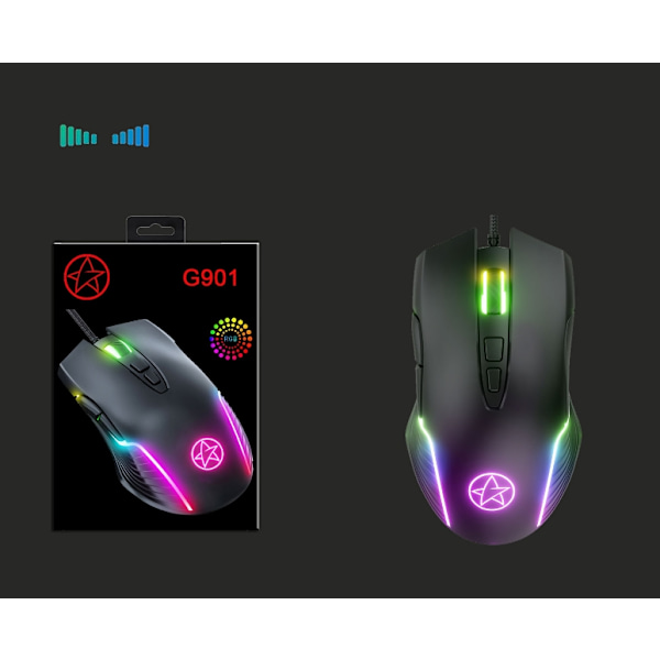RGB-bakgrundsbelyst optisk gamingmus, Plug and Play, Typ C-kompatibilitet, Justerbar DPI upp till 6400, Snabb tumfunktion för moderna enheter