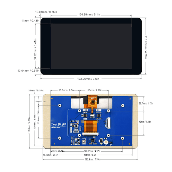 7 tum DSI LCD pekskärm 5 punkts touch 800x480 170 graders betraktningsvinkel IPS-skärm för Core3566 för VisionFive2