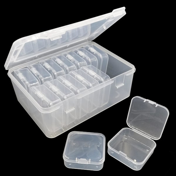 GDRHVFD | 14 st små förvaringslådor med lock, transparent plastbox och 1 stor rektangulär plastförvaringslåda för pärlor, smycken, små