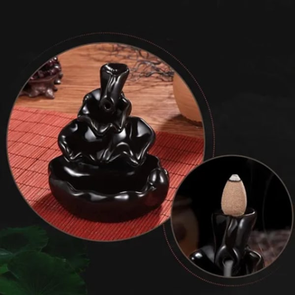 Stressreducerande meditationsverktyg, Inredning Rökelsehållare Keramisk Backflow Rökelsebrännare för Vattenfall Rök Effekt (Keramik)