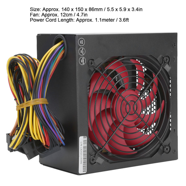 Strømforsyning til pc-computertilbehør Rød ventilator Manuelt justerbar 115/230V ATX-250W