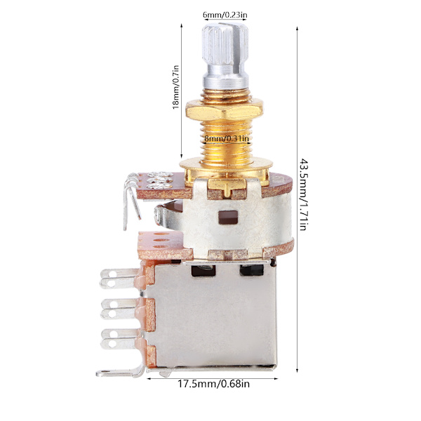Gitar Kontroll Pot Tone Potensiometer Elektrisk Gitar Bass Push Pull 18mm Aksel Lengde a500kGold