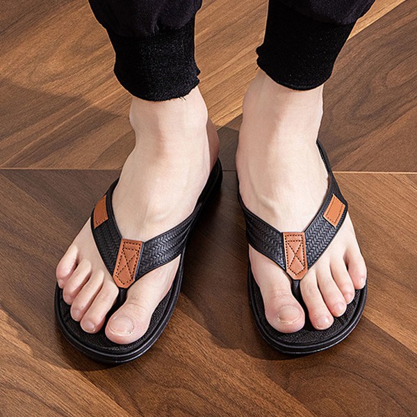 Sandaler för män, flip-flops, tåsandaler långvariga bekväma tofflor på stranden black 44（偏小一码）