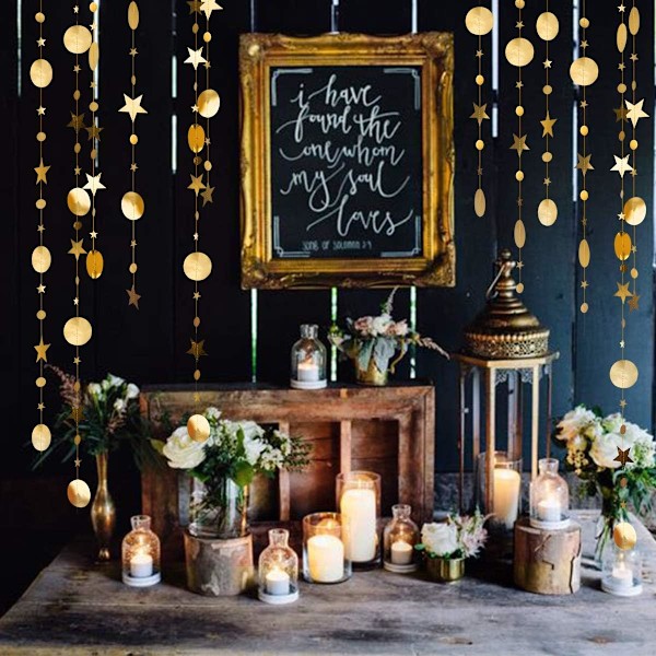 Återanvändbara Dekorationer För Födelsedag Baby Shower, Guld Silver Hängande Girlang Streamer Med Multiformade Utskärningar Och Unik Design, Lätt Att Installera Och