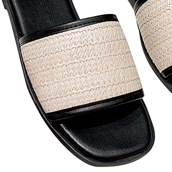 1 Par Vävda Tofflor Dam Retro Platt Botten Enkel Rem Sandaler Fransk Nisch Sommarskor Svart Storlek 38