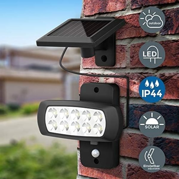 Rörelseaktiverad belysning, solcellsdriven LED-säkerhetslampa med kallvitt 6500K sken för ökad säkerhet utomhus
