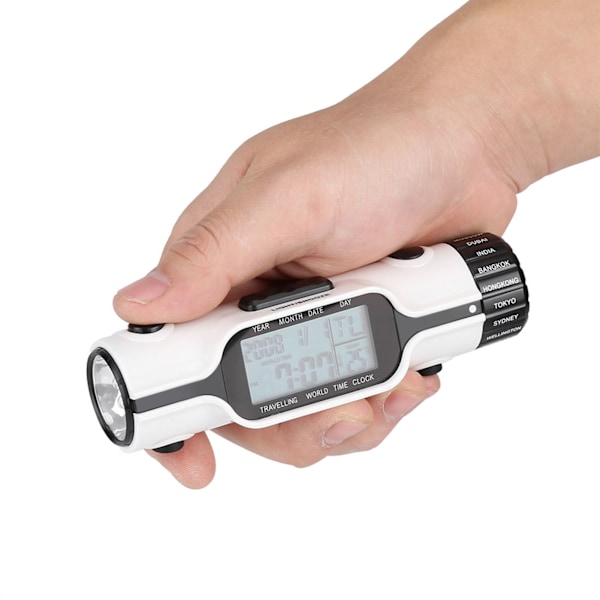 Ficklampa LED Digital Världstids Reselarm Klocka Termometer Utomhus