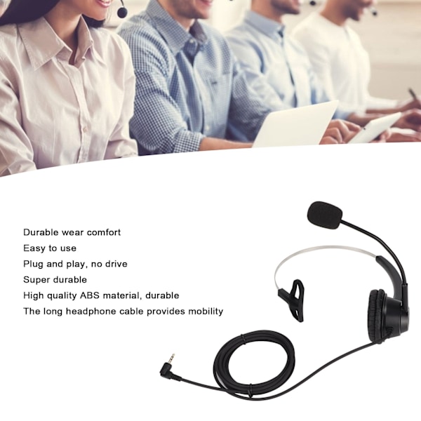 H360‑2.5 Business Headset 2.5mm Datamaskinhodetelefoner med HD-mikrofon for kundeservice på callcenter og kontor