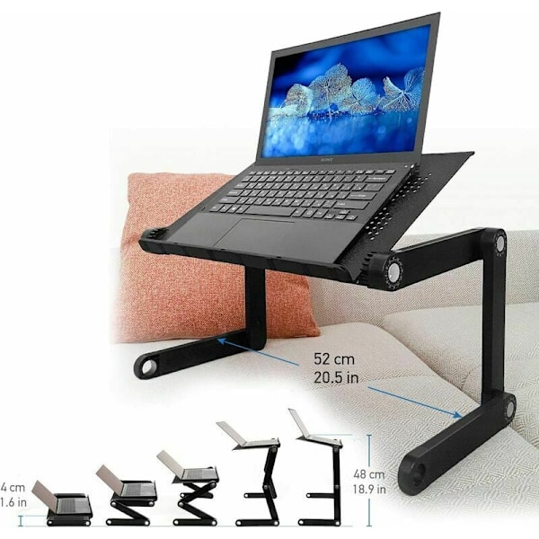 Vikbart knäbord för bärbart laptopstativ, ventilerad brickdesign med justerbart laptopbord, multifunktionell arbetsstation för upp till 17 tum