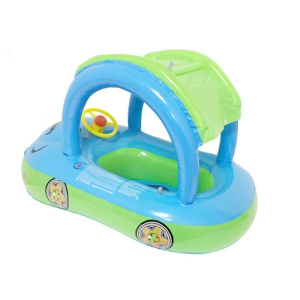 Uppblåsbar Baby Pool Float, Babybadring med Solskyddstak, Säkerhetssäte för Bilformade Poolleksaker, Justerbart Tak Upf50+
