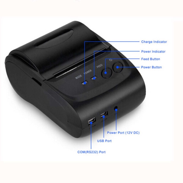 58mm Termisk Printer BT4.0 90mm/s 100km TPH 203DPI USB Interface Forsendelseslabel Printer til Kontor Logistik 100‑240V