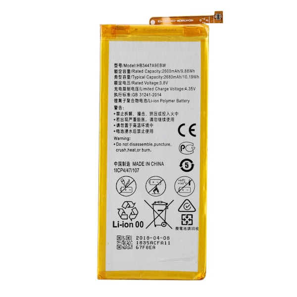 HB3447A9EBW 4.35V 2600mAh Original erstatningsmobiltelefonbatteri for Huawei P8