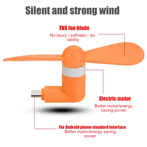 Kannettava kädessä pidettävä mikro-USB-pieni tuuletin Erittäin hiljainen USB-tuuletin Android OTG -älypuhelimille (Oranssi)