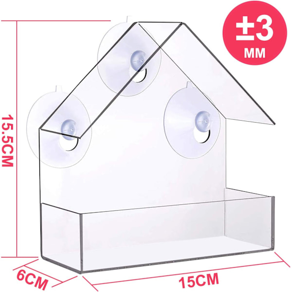 Fönsterfågelmatare med kraftig akryl, lättinstallerat transparent fågelhus för vilda fåglar utomhus, kardinaler, blåskrikor, finkar, mesar
